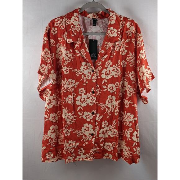 Tropical Shirt Camp Button Down Wild Fable Red Floral 2X Unisex Hawaiian Floral - Picture 6 of 7